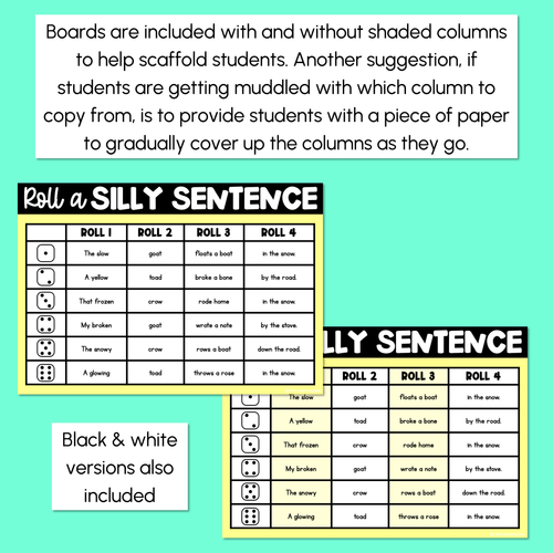 Resource preview 4 for Decodable Sentences with Long Vowel O Words - Roll a Silly Sentence Phonics