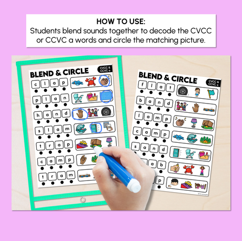 Resource preview 2 for Blend & Circle - CVCC CCVC A Words Blending Mats