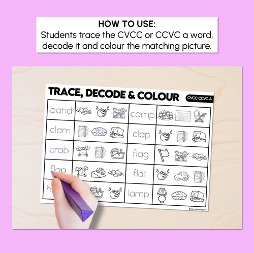 Resource preview 2 for Trace, Decode & Colour - CVCC CCVC A Words Worksheets