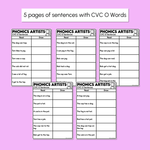 Resource preview 3 for Phonics Artists - CVC CVCC CCVC O Words - Decodable Sentences Activity