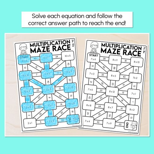 Resource preview 2 for Multiplication Maze Race Worksheets - MIXED Multiplication Facts (2 to 12)