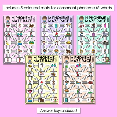 Resource preview 3 for Consonant Phoneme M Words Maze Race - Consonant M Words Mats