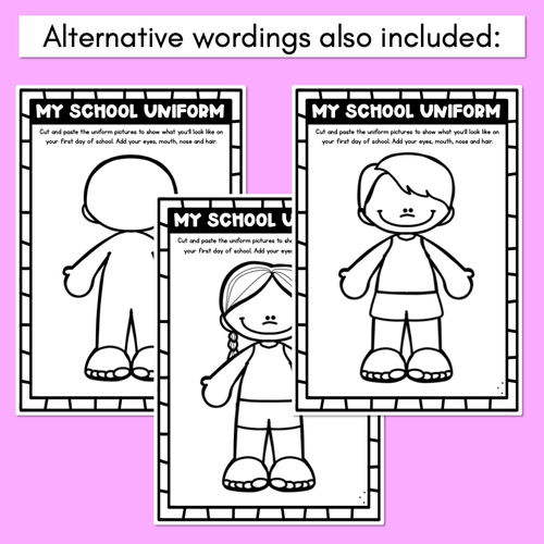 Resource preview 4 for My First Day School Uniform Template - Transition to School or Back to School Activity