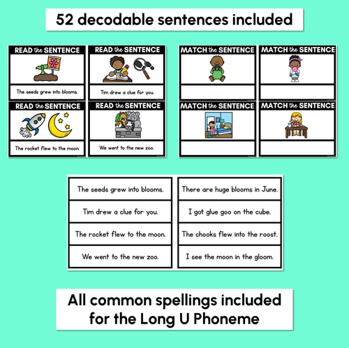 Resource preview 2 for Long Vowel U Decodable Sentences - Read and Match