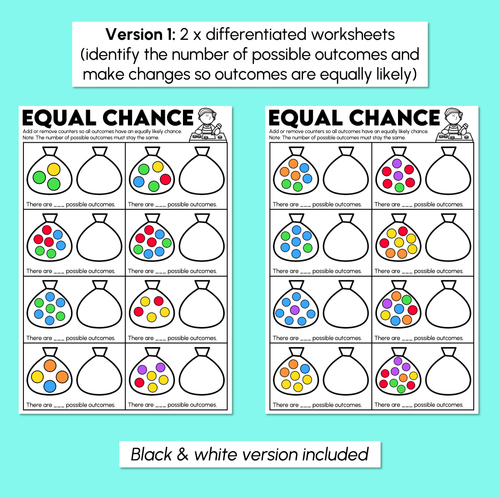 Resource preview 3 for Equal Chance - Equally Likely Outcomes Worksheets