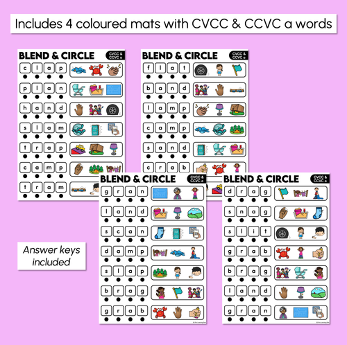 Resource preview 3 for Blend & Circle - CVCC CCVC A Words Blending Mats