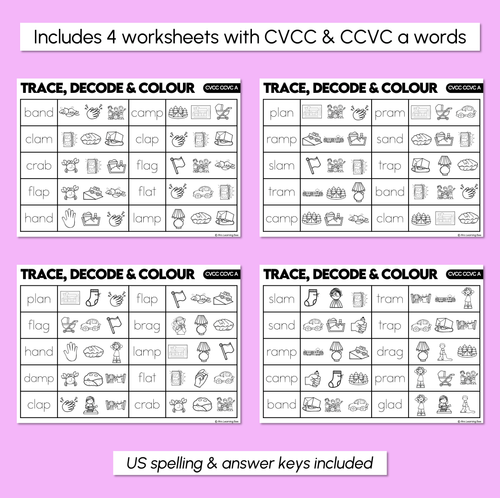 Resource preview 3 for Trace, Decode & Colour - CVCC CCVC A Words Worksheets