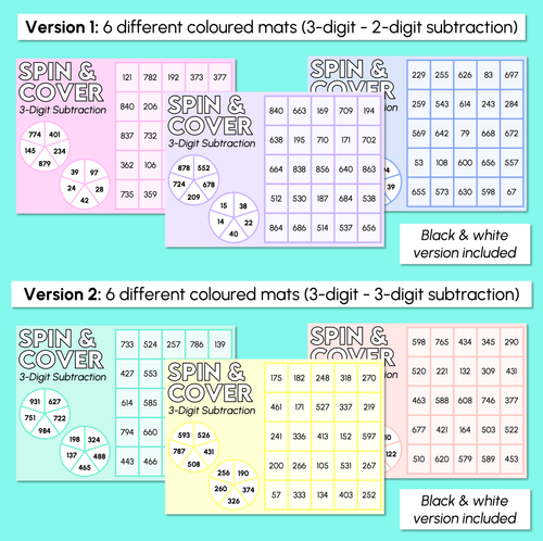 Resource preview 3 for Spin & Cover - 3-Digit Subtraction Game