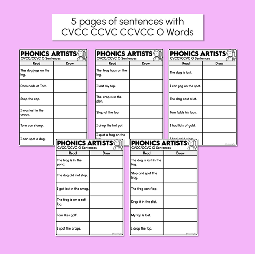 Resource preview 4 for Phonics Artists - CVC CVCC CCVC O Words - Decodable Sentences Activity