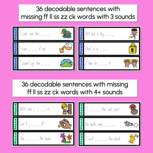 Resource preview 2 for Consonant Digraphs ff ll ss zz ck - Trace the Sentence Task Cards - Missing Words