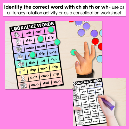 Resource preview 2 for LOOKALIKE WORDS with Digraphs CH SH TH WH Words - Task Cards & Printables