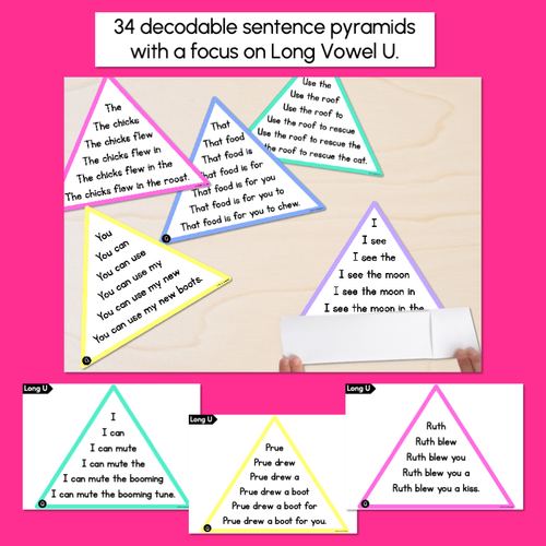 Resource preview 2 for LONG VOWEL U WORDS - Decodable Sentences Pyramids - Phonics Fluency