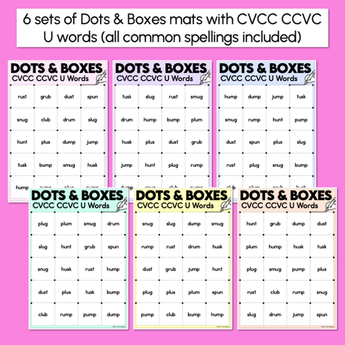 Resource preview 2 for Dots and Boxes Phonics Game - CVCC CCVC U Words