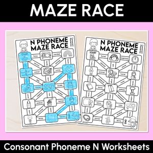 Consonant Phoneme N Words Maze Race - Consonant N Words Worksheets