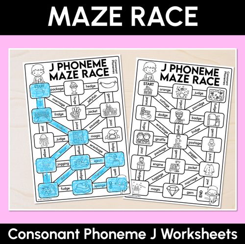 Resource preview 1 for Consonant Phoneme J Words Maze Race - Consonant J Words Worksheets