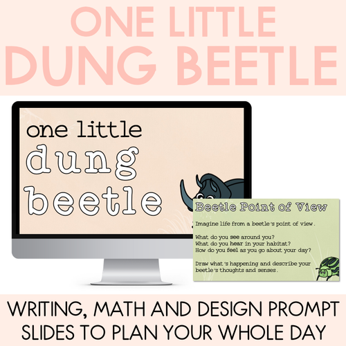 Resource preview 1 for One Little Dung Beetle Writing, Maths & Design Prompt Editable Slides - Book Week 2025