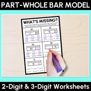 Part-Whole Bar Model Worksheets - 2-Digit & 3-Digit Numbers