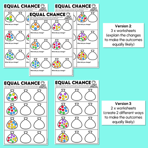 Resource preview 4 for Equal Chance - Equally Likely Outcomes Worksheets