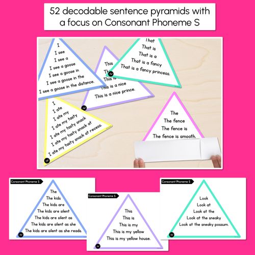 Resource preview 2 for CONSONANT PHONEME S WORDS - Decodable Sentence Pyramids - Phonics Fluency