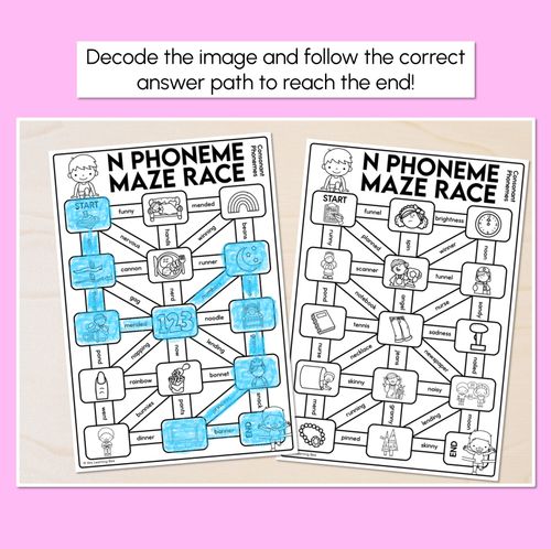 Resource preview 2 for Consonant Phoneme N Words Maze Race - Consonant N Words Worksheets