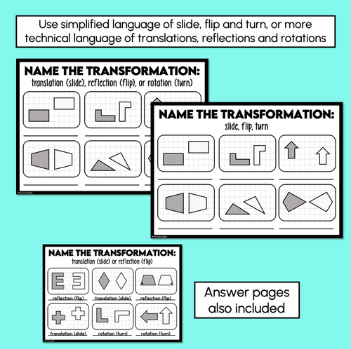Resource preview 3 for Slides, Flips, Turns - Translations, Reflections & Rotations (Printables)