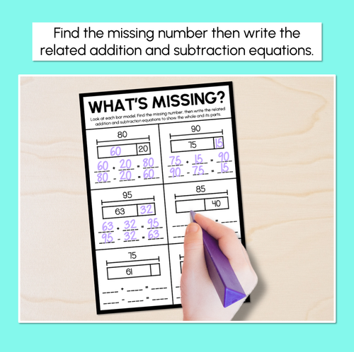 Resource preview 2 for Part-Whole Bar Model Worksheets - 2-Digit & 3-Digit Numbers