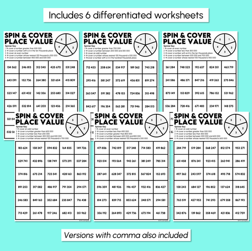 Resource preview 3 for Spin & Cover - Place Value Activity