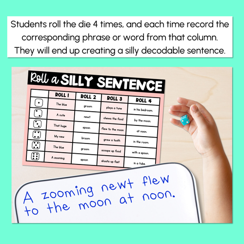 Resource preview 3 for Decodable Sentences with Long Vowel U Words - Roll a Silly Sentence Phonics