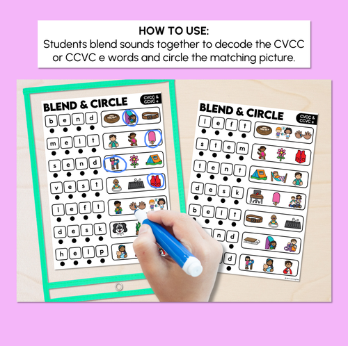 Resource preview 2 for Blend & Circle - CVCC CCVC E Words Blending Mats