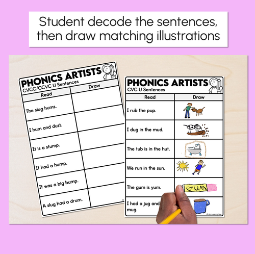 Resource preview 2 for Phonics Artists - CVC CVCC CCVC U Words - Decodable Sentences Activity