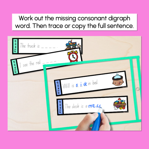 Resource preview 4 for Consonant Digraphs ff ll ss zz ck - Trace the Sentence Task Cards - Missing Words