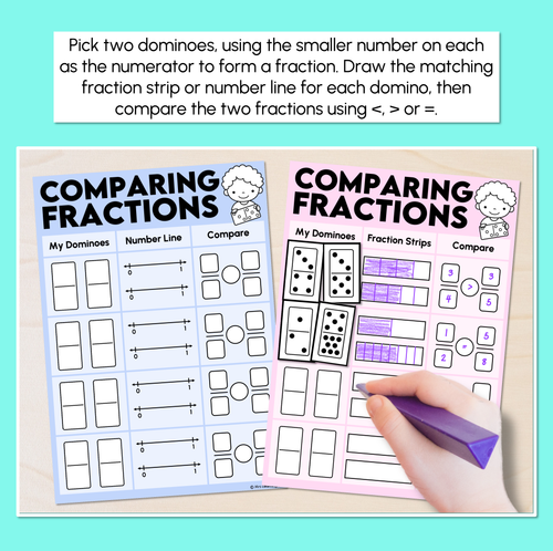 Resource preview 2 for Comparing Fractions with Dominoes - Fraction Strips and Number Line Mats