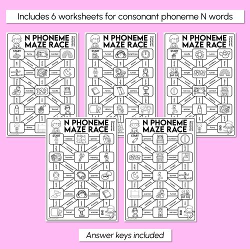Resource preview 3 for Consonant Phoneme N Words Maze Race - Consonant N Words Worksheets