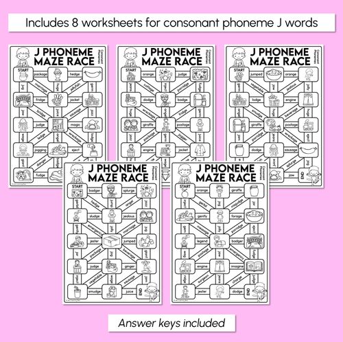 Resource preview 3 for Consonant Phoneme J Words Maze Race - Consonant J Words Worksheets