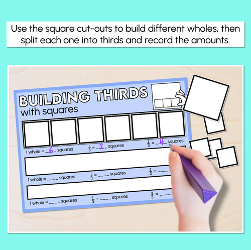 Resource preview 2 for Building Thirds with Squares - Fraction Mats