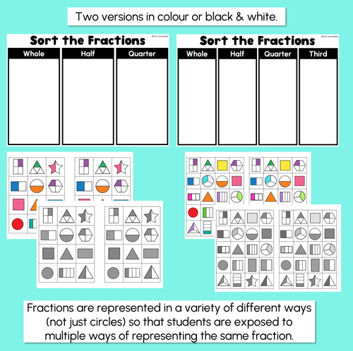 Resource preview 2 for Fractions (Wholes, Halves, Quarters & Thirds) - Sorting Activity