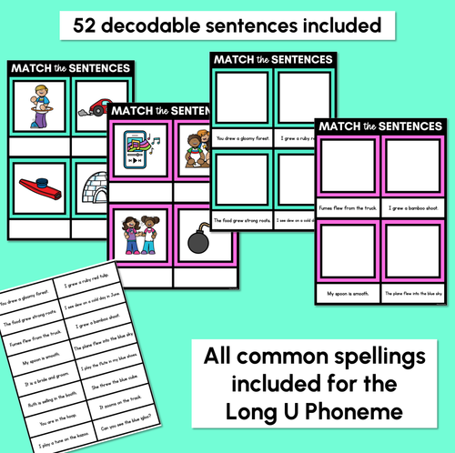 Resource preview 2 for Long Vowel U Decodable Sentences Mats - Read & Match