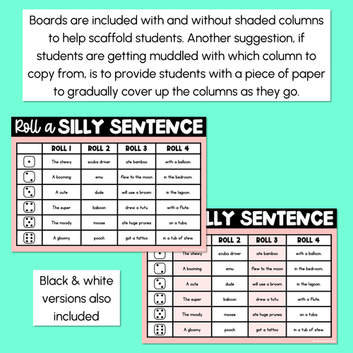 Resource preview 4 for Decodable Sentences with Long Vowel U Words - Roll a Silly Sentence Phonics