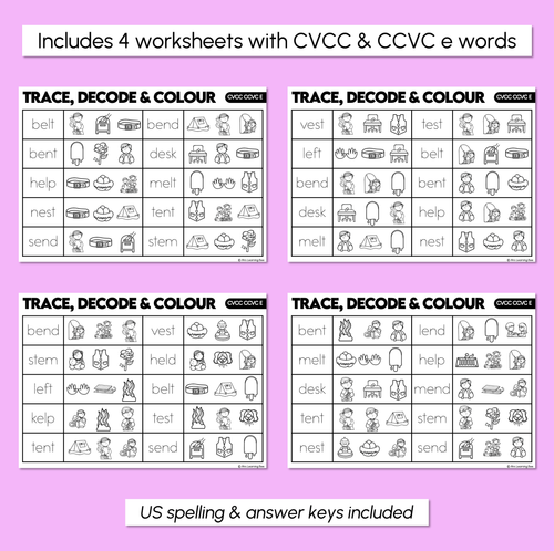 Resource preview 3 for Trace, Decode & Colour - CVCC CCVC E Words Worksheets