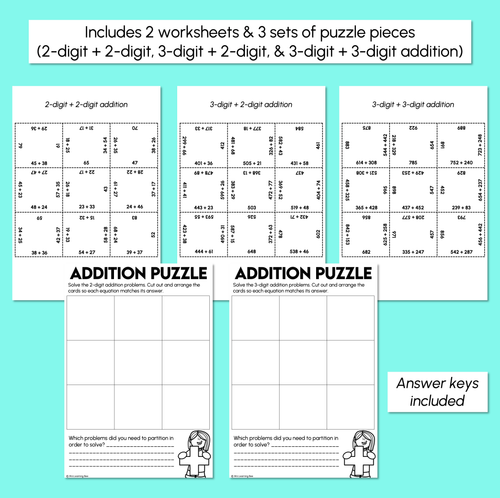 Resource preview 3 for 2-Digit & 3-Digit Addition Puzzle