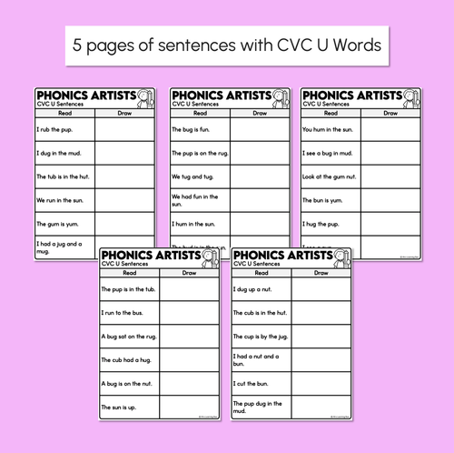 Resource preview 3 for Phonics Artists - CVC CVCC CCVC U Words - Decodable Sentences Activity