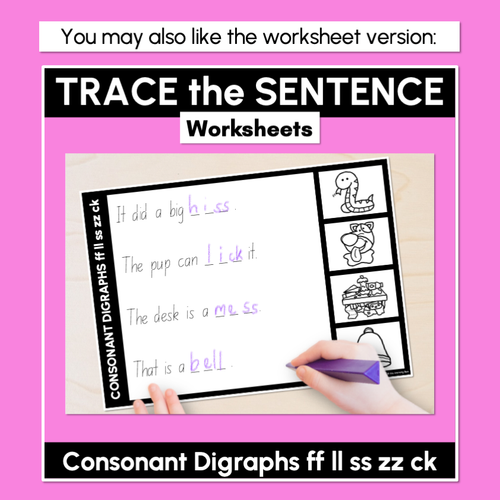 Resource preview 5 for Consonant Digraphs ff ll ss zz ck - Trace the Sentence Task Cards - Missing Words