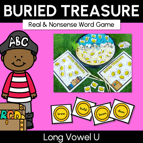Resource preview 1 for Real and Nonsense Long Vowel U Words - Phonics Game - BURIED TREASURE