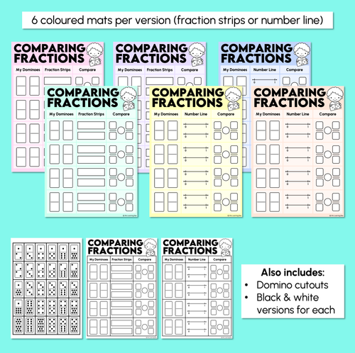 Resource preview 3 for Comparing Fractions with Dominoes - Fraction Strips and Number Line Mats