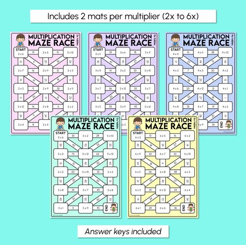 Resource preview 3 for Multiplication Maze Race Mats - Multiply by 2 to 12