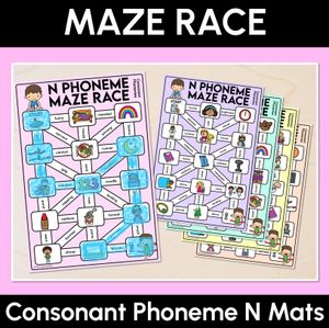 Consonant Phoneme N Words Maze Race - Consonant N Words Mats
