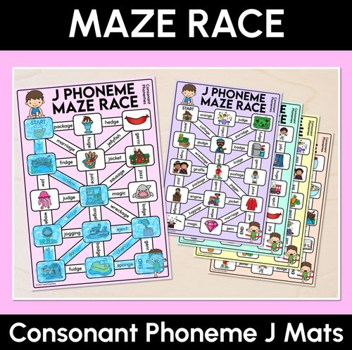 Resource preview 1 for Consonant Phoneme J Words Maze Race - Consonant J Words Mats