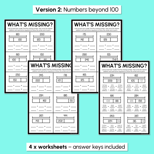 Resource preview 4 for Part-Whole Bar Model Worksheets - 2-Digit & 3-Digit Numbers