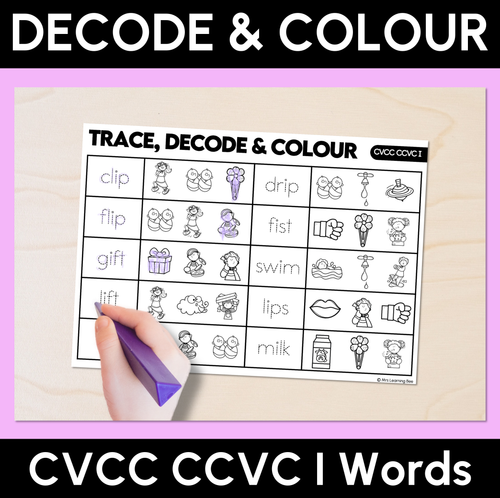 Resource preview 3 for Trace, Decode & Colour - CVC CVCC CCVC Words Decodable Worksheets Bundle