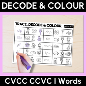 Trace, Decode & Colour - CVCC CCVC I Words Worksheets